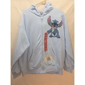 Disney Stitch Hoodie Sweatshirt Women Size 2XL Blue Full Zip Embroidered 6684